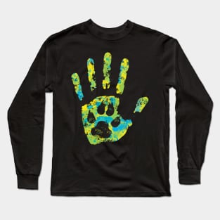 Pet Lovers Paw and Hand Print Splatter Paint Long Sleeve T-Shirt